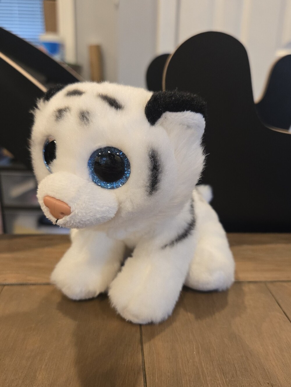 Ty Beanie Boo Tundra White and Black Tiger Cub Plush with Sparkle Blue Eyes